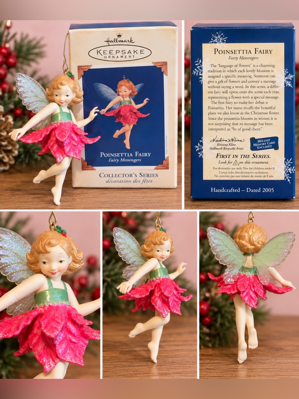 Hallmark Keepsake Poinsettia Fairy Ornament - Pink & Green 1st in Series